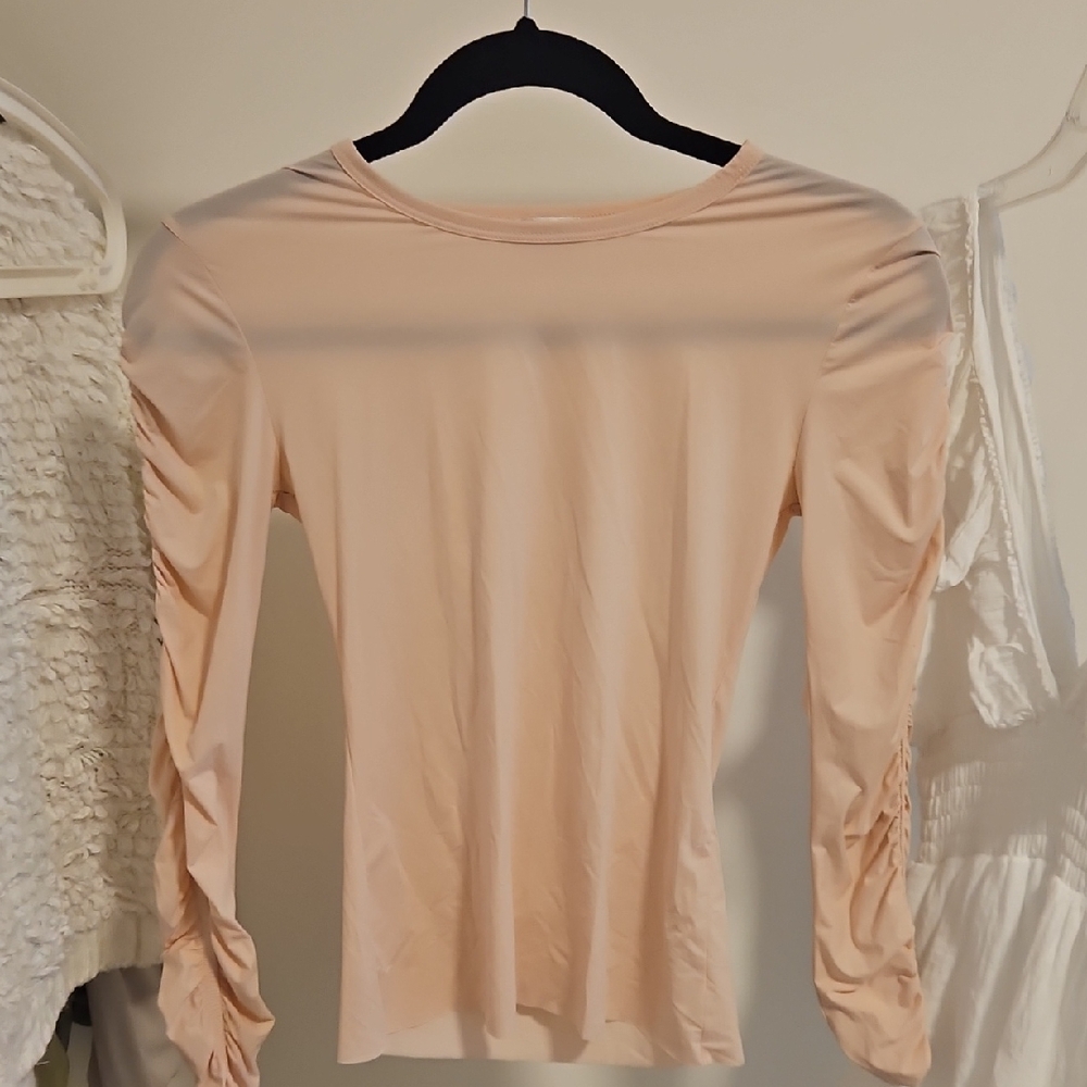 Little Moon Blush Ruched Sleeve Blouse